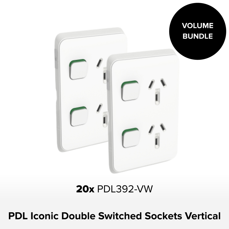 Bundle - PDL Iconic, double switched socket, Vertical, 10 A - Vivid White